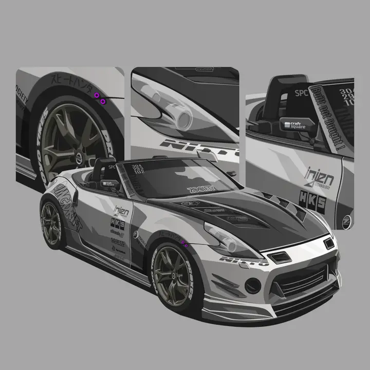 Handgezeichnetes Auto, Hintergrund Detailverliebt