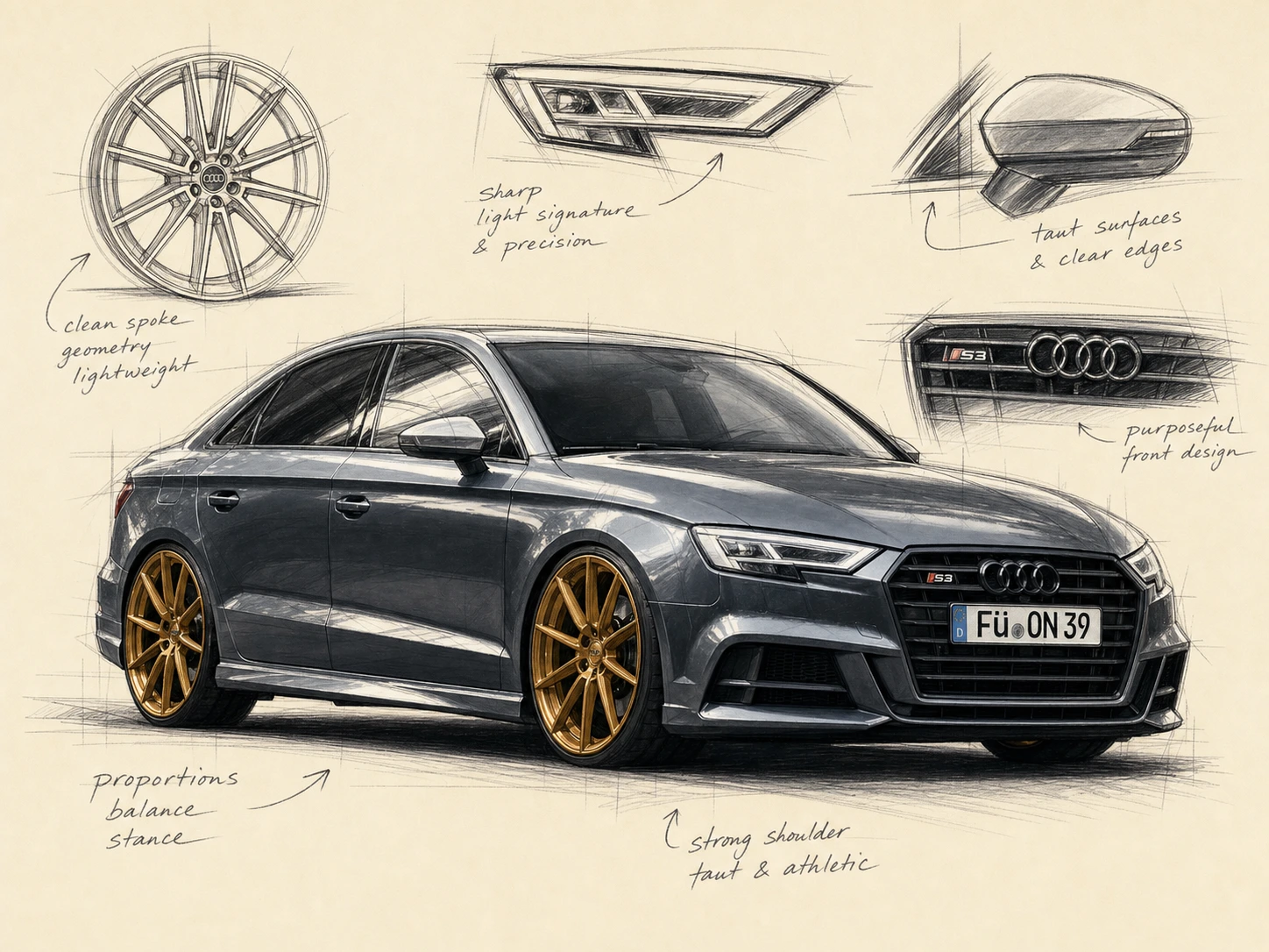 Audi S3 · Designer-Skizze