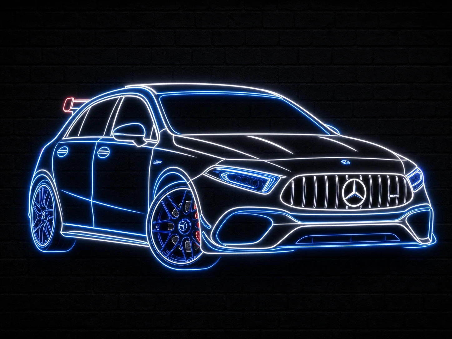 Mercedes-AMG A45 · Neon-Linienzeichnung