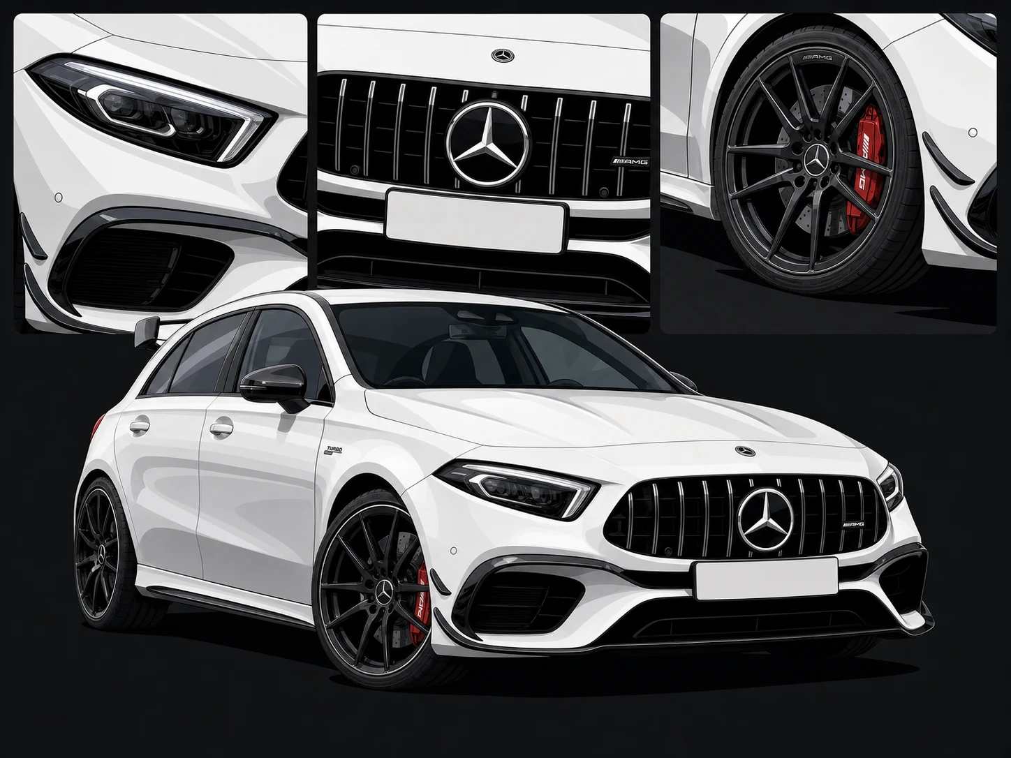 Derselbe Mercedes-AMG A45 im Stil Detailverliebt