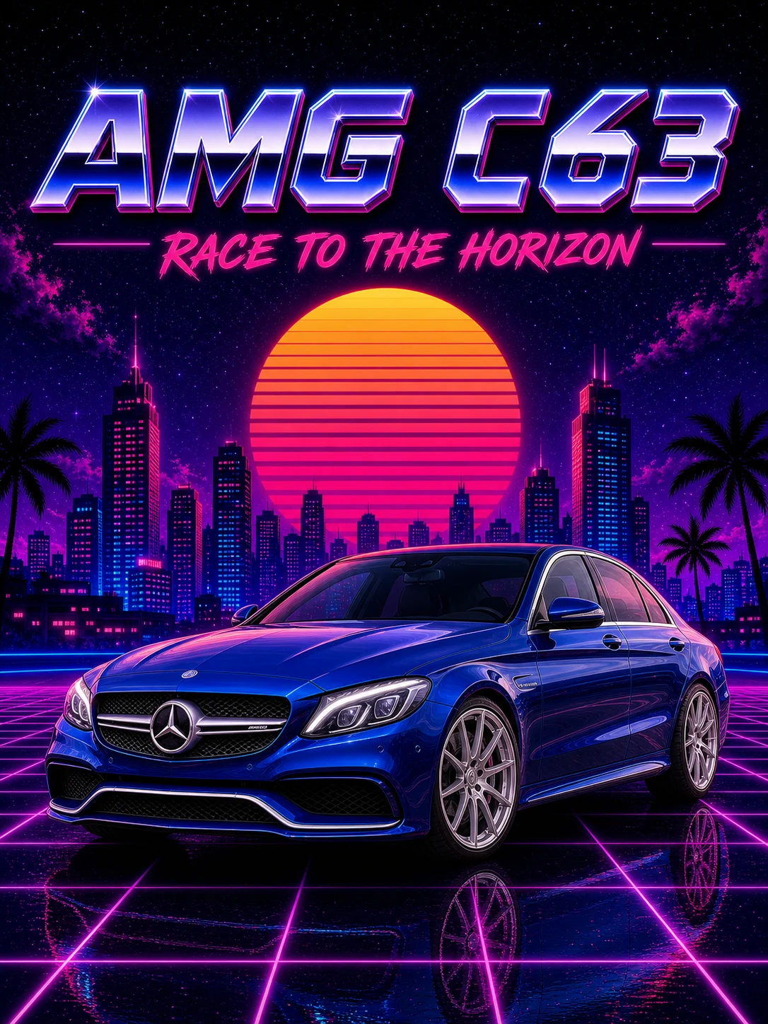 Mercedes-AMG C63 · Synthwave-Poster