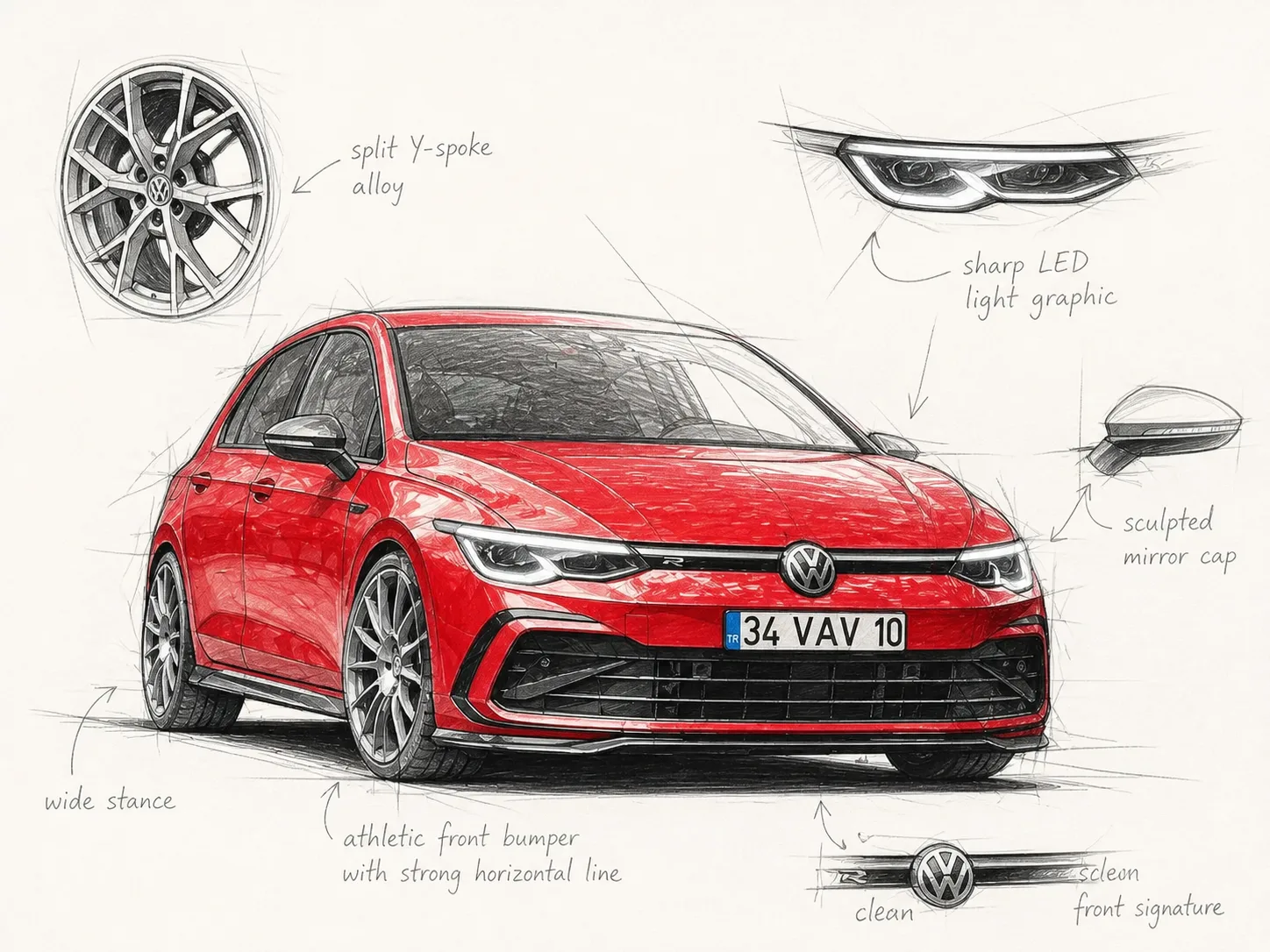 VW Golf GTI · Designer-Skizze