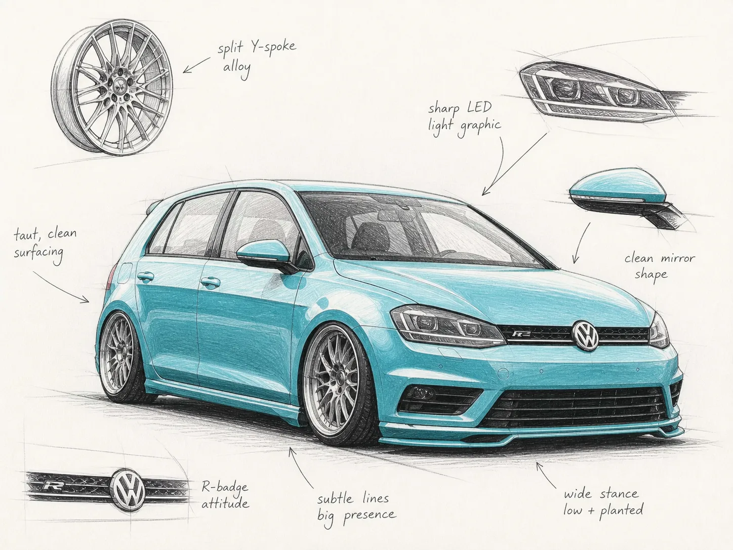 VW Golf R · Designer-Skizze