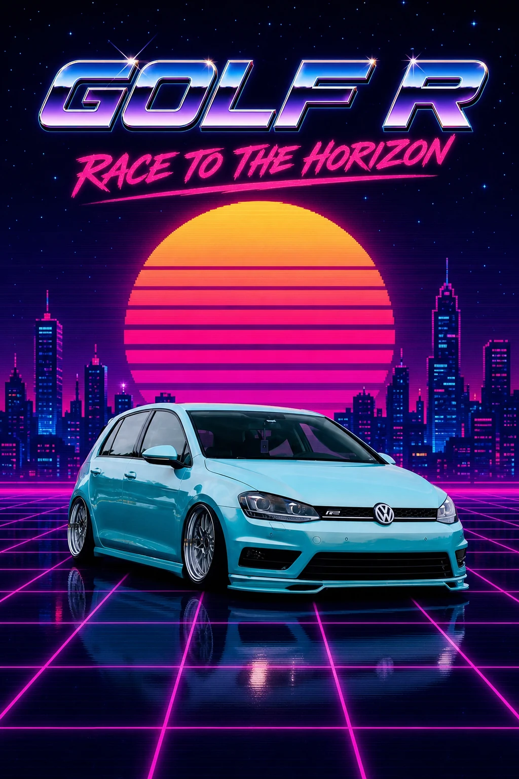 VW Golf R · Synthwave-Poster